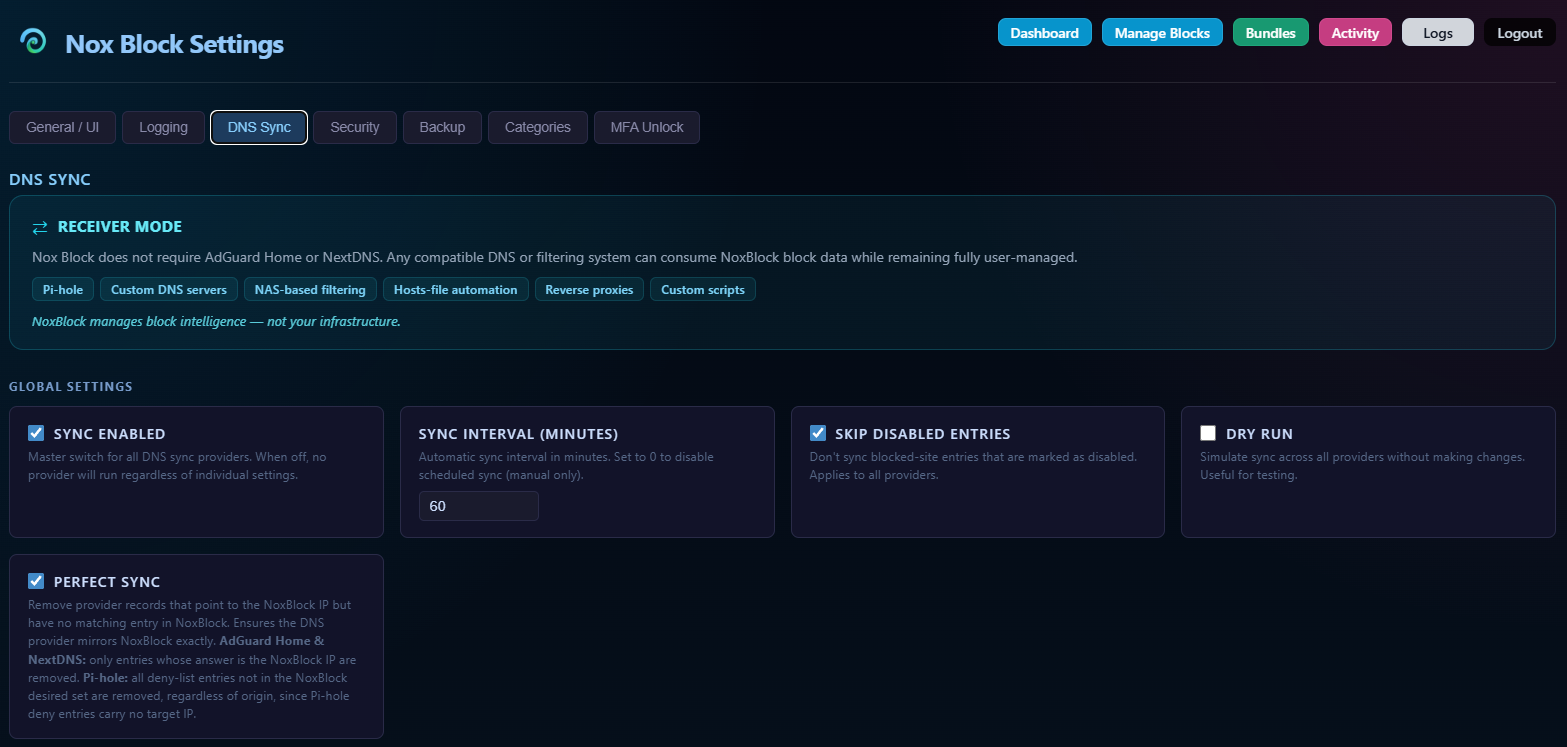 DNS provider settings